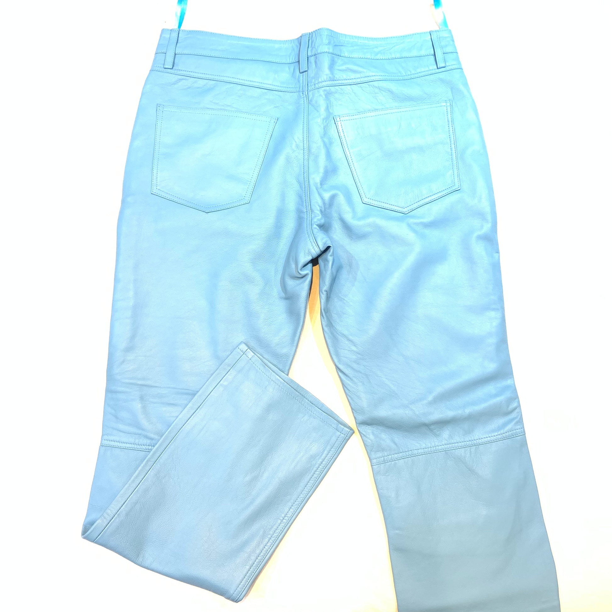 Kashani Men's Powder Blue Lambskin Straight Cut Leather Pants - Dudes Boutique