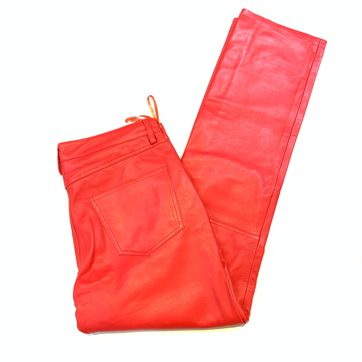 Kashani Men's Red Lambskin Straight Cut Leather Pants - Dudes Boutique