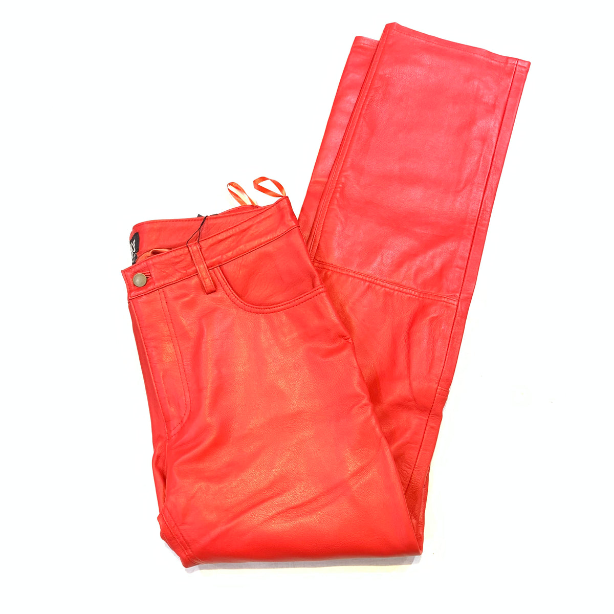 Kashani Men's Red Lambskin Straight Cut Leather Pants - Dudes Boutique