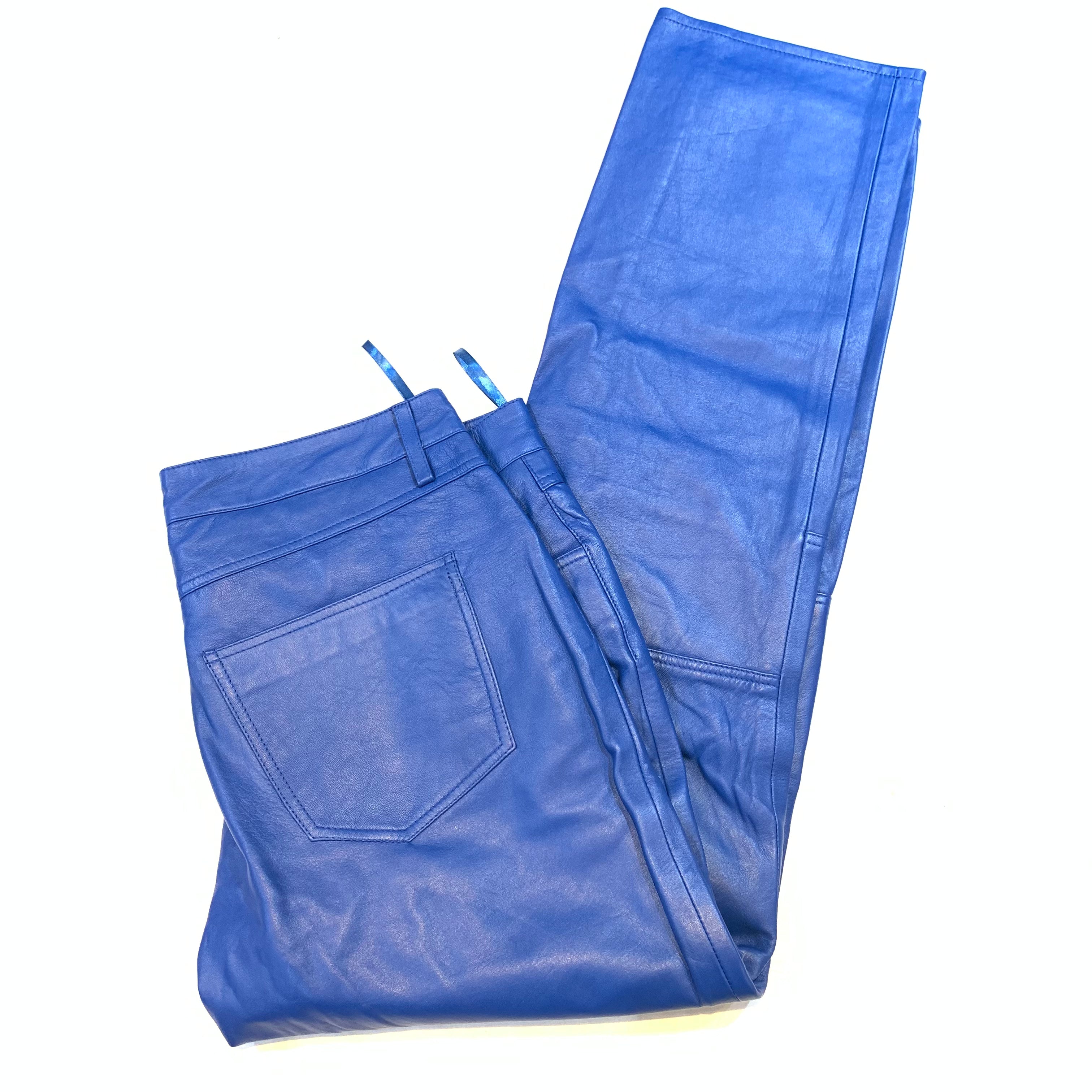 Kashani Men's Royal Blue Lambskin Straight Cut Leather Pants - Dudes Boutique