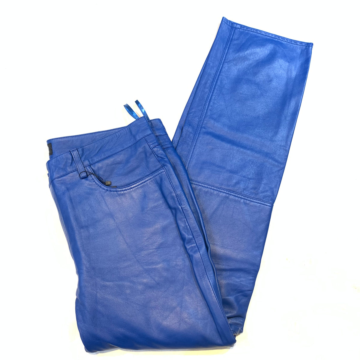 Kashani Men's Royal Blue Lambskin Straight Cut Leather Pants - Dudes Boutique