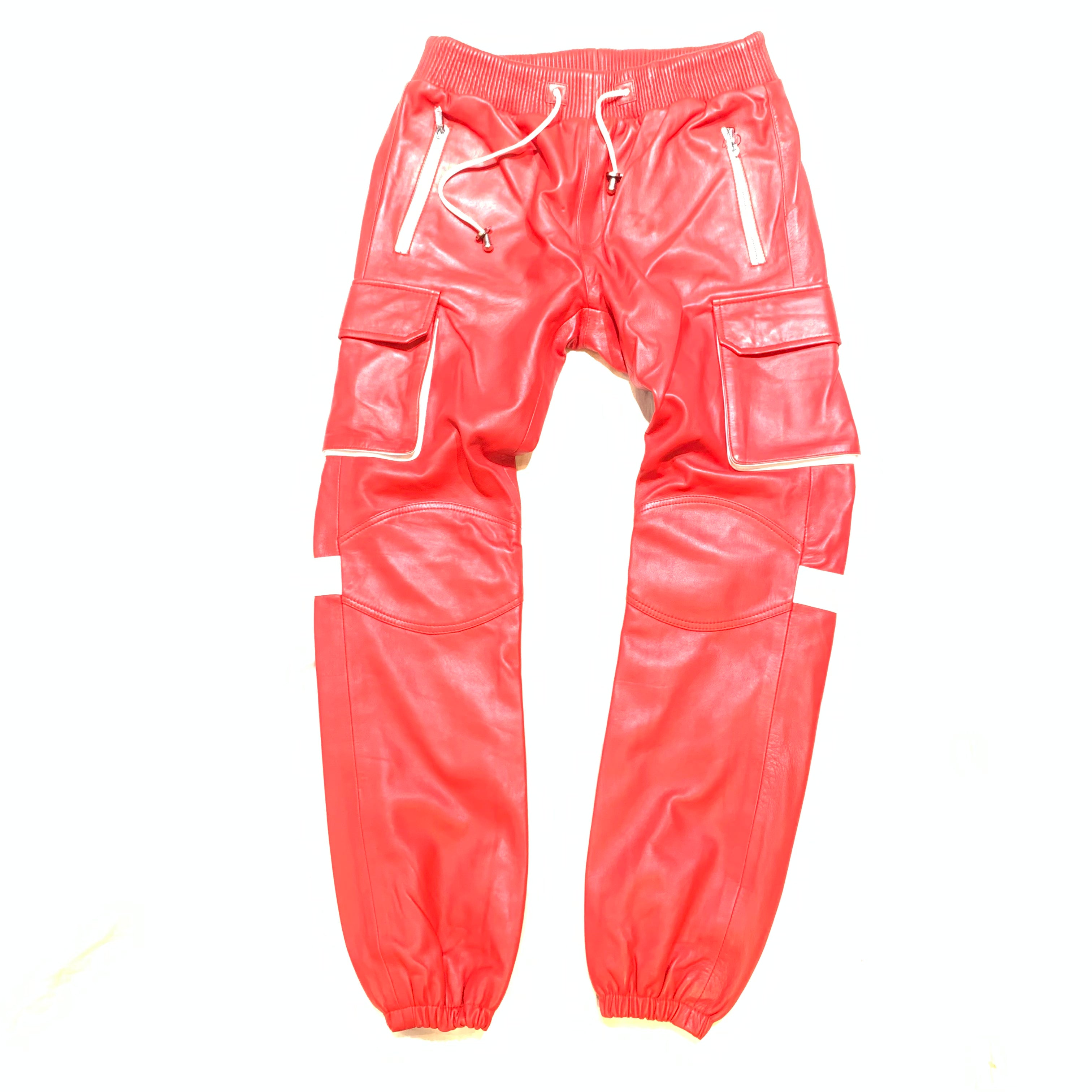 Kashani Men's Red Lambskin Cargo Joggers - Dudes Boutique