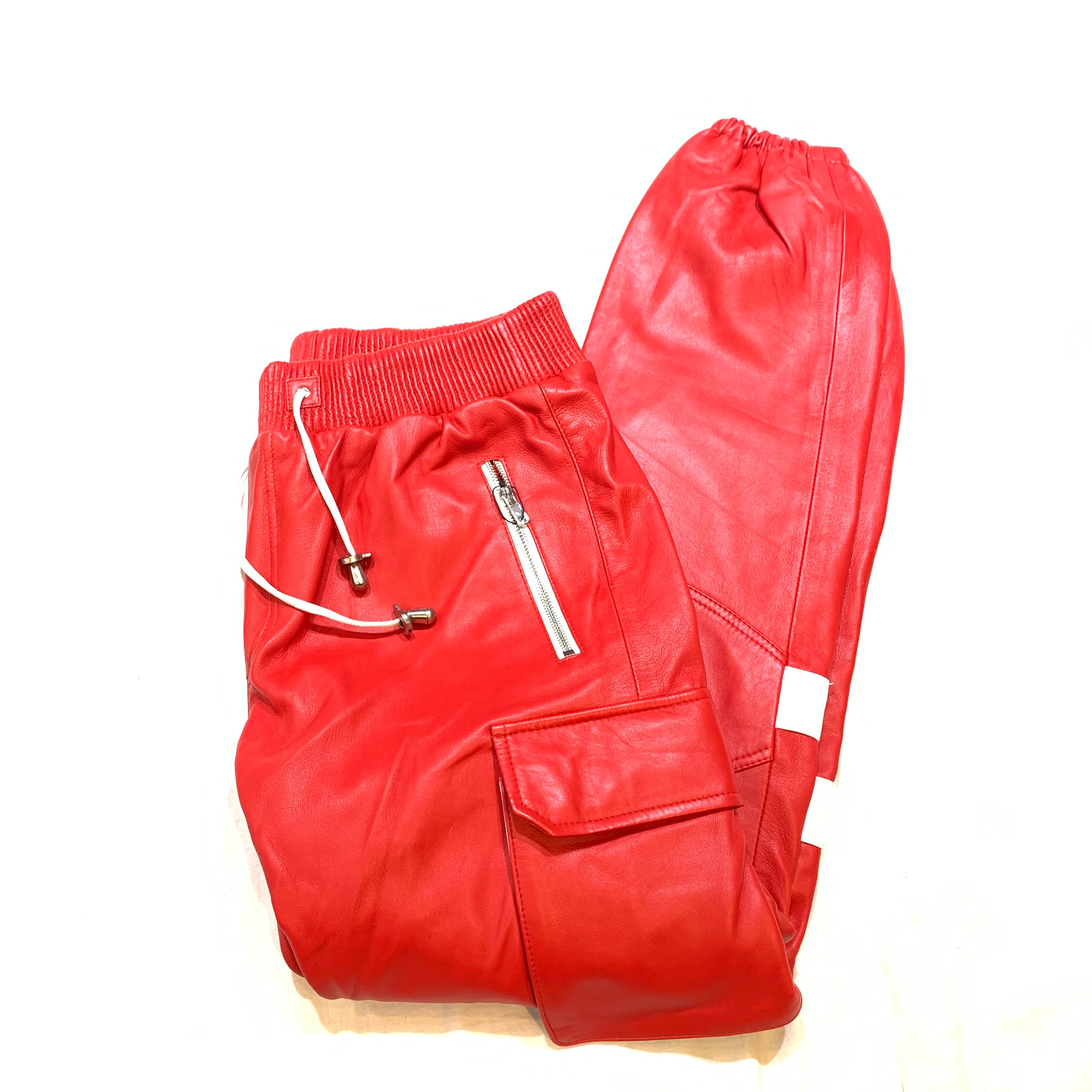 Kashani Men's Red Lambskin Cargo Joggers - Dudes Boutique