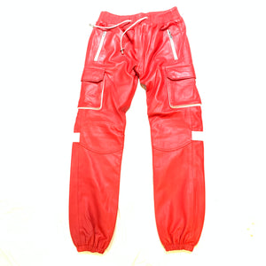 Kashani Men's Red Lambskin Cargo Joggers - Dudes Boutique