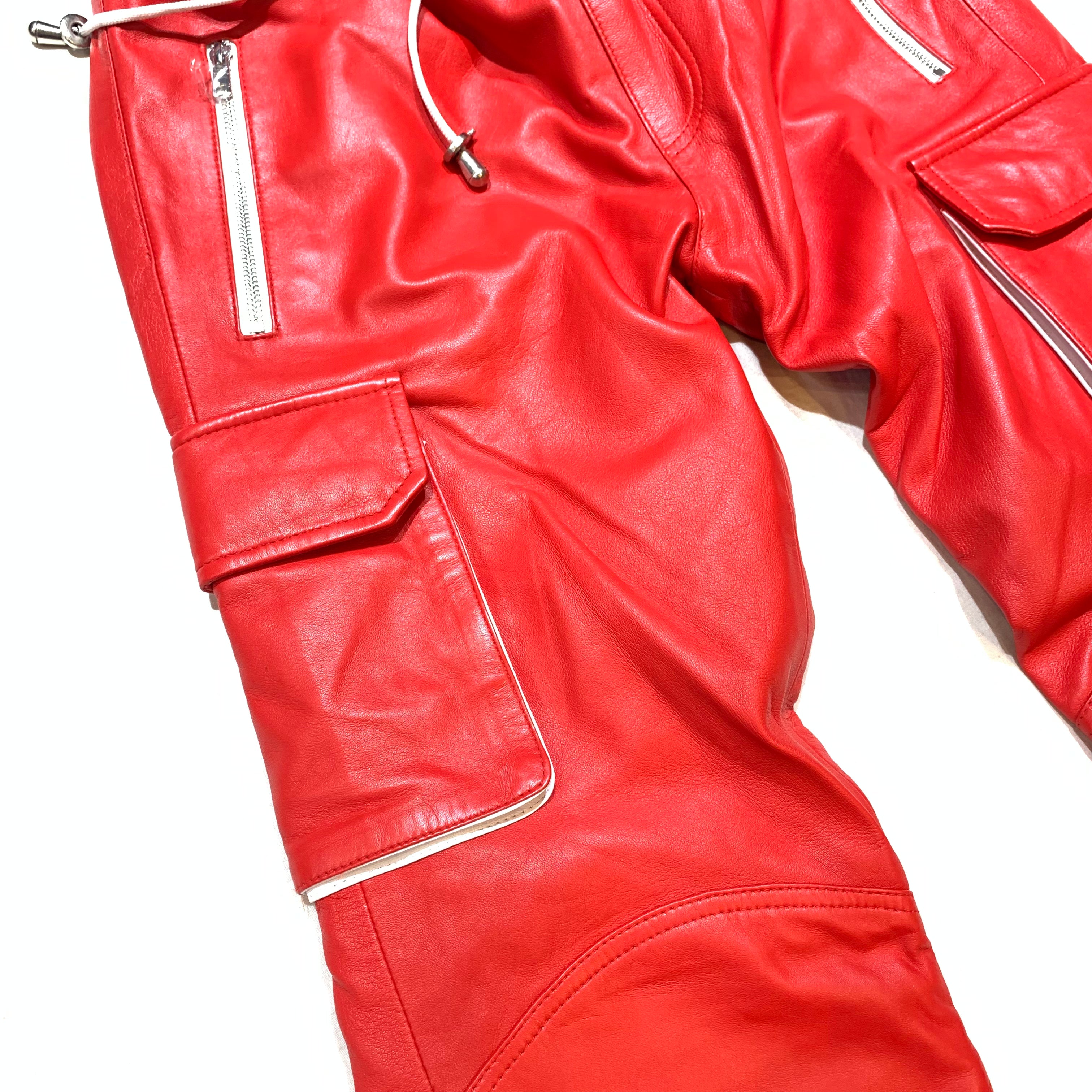 Kashani Men's Red Lambskin Cargo Joggers - Dudes Boutique