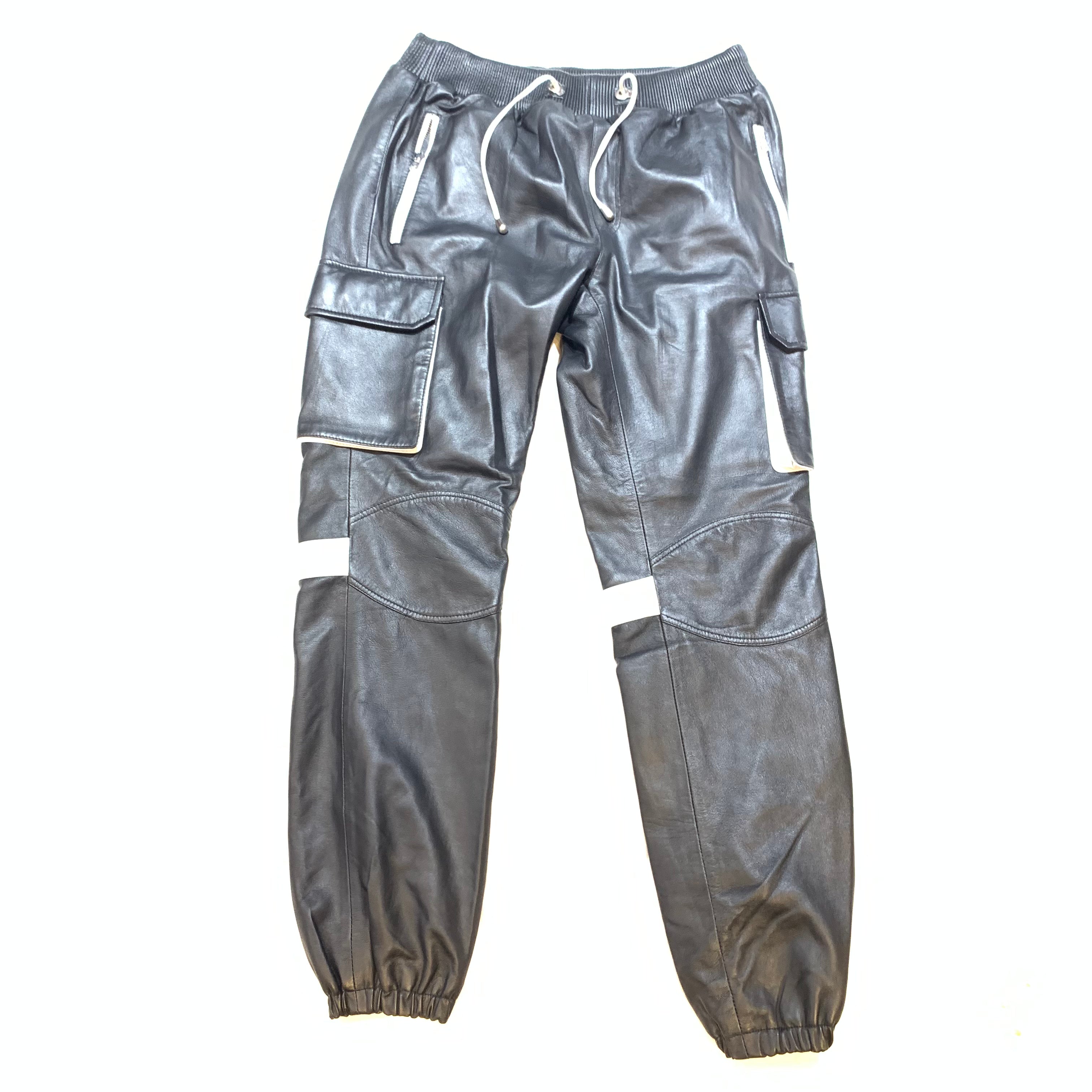 Kashani Men's Black Lambskin Cargo Joggers - Dudes Boutique