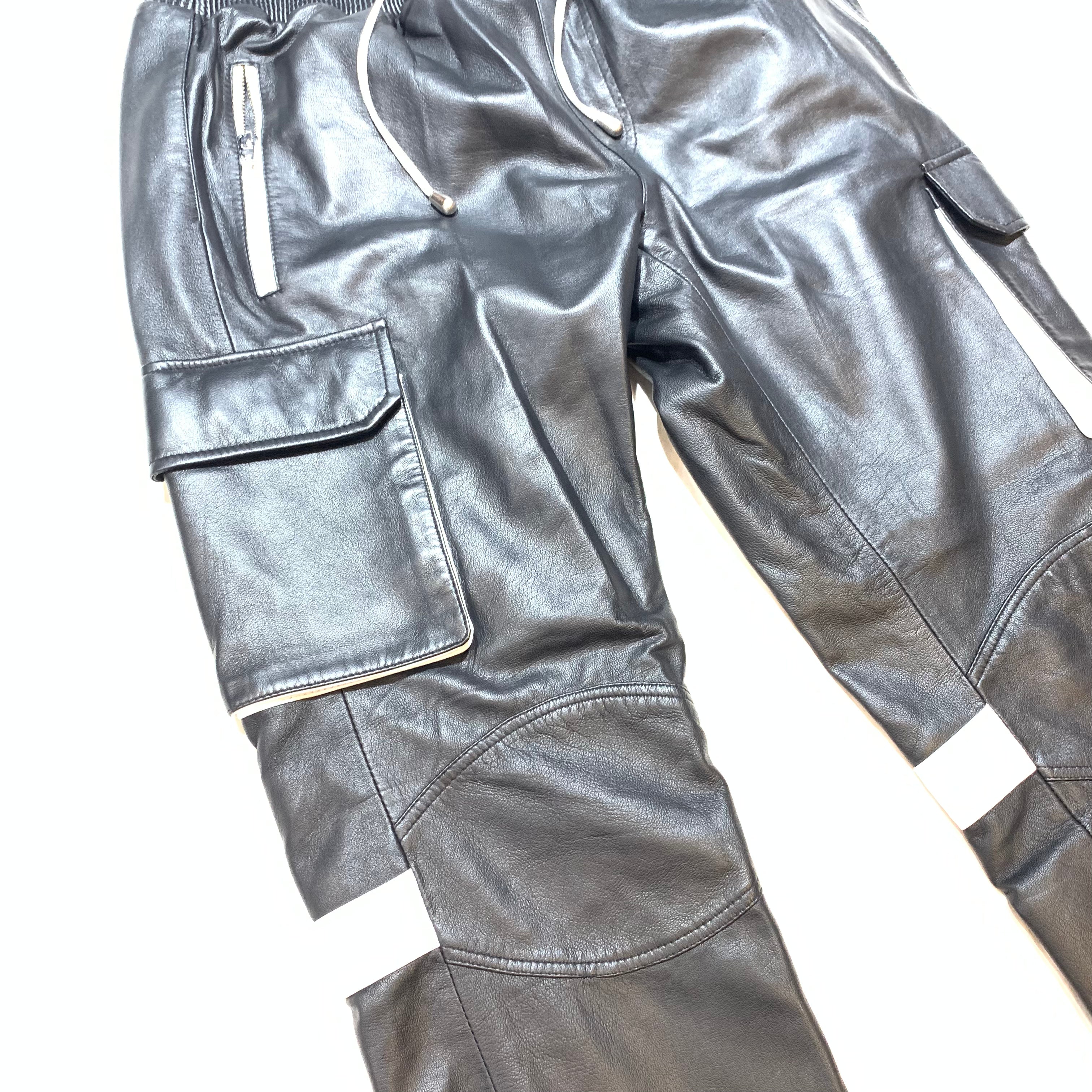 Kashani Men's Black Lambskin Cargo Joggers - Dudes Boutique