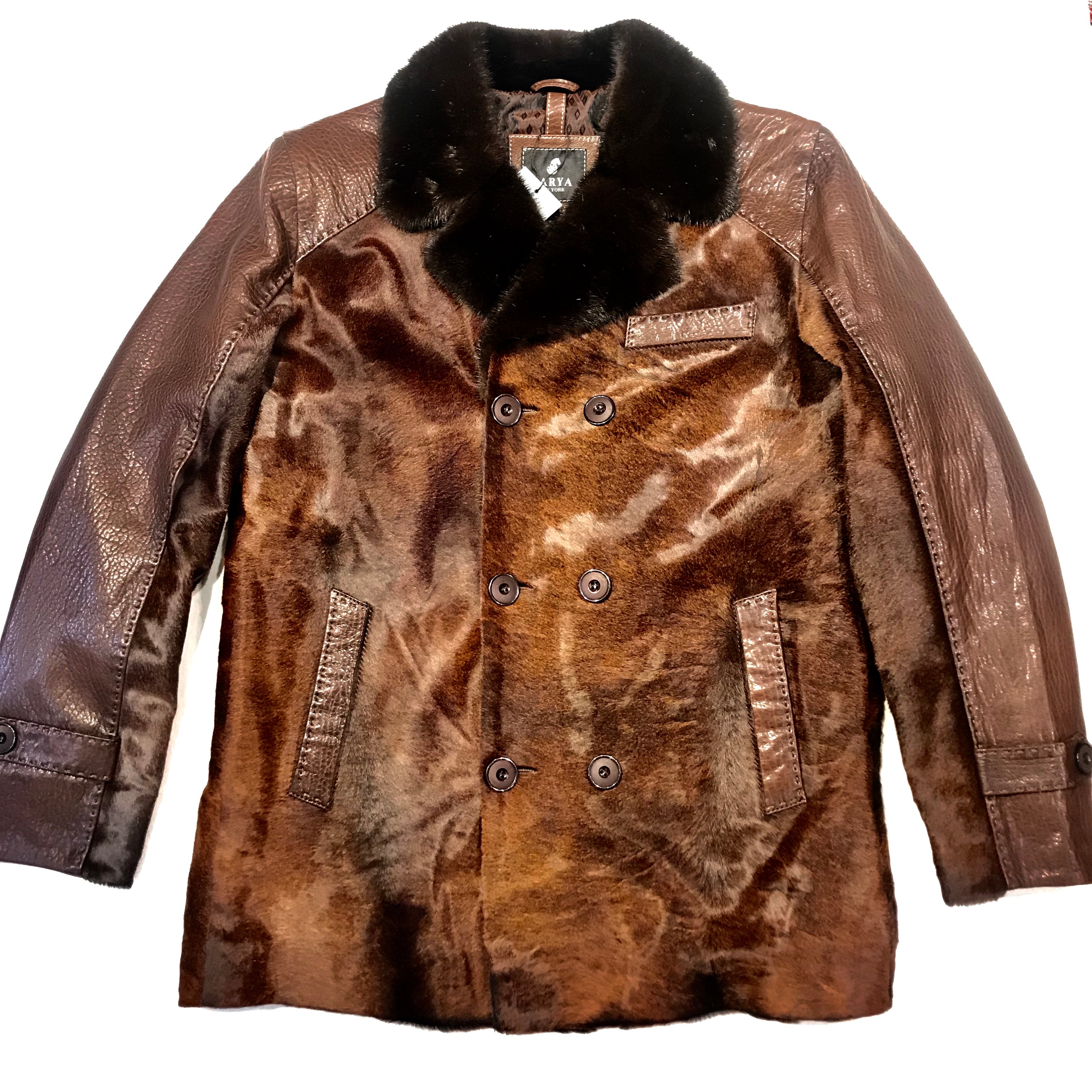 Barya NewYork Chocolate Pony Hair Mink Collar Peacoat - Dudes Boutique