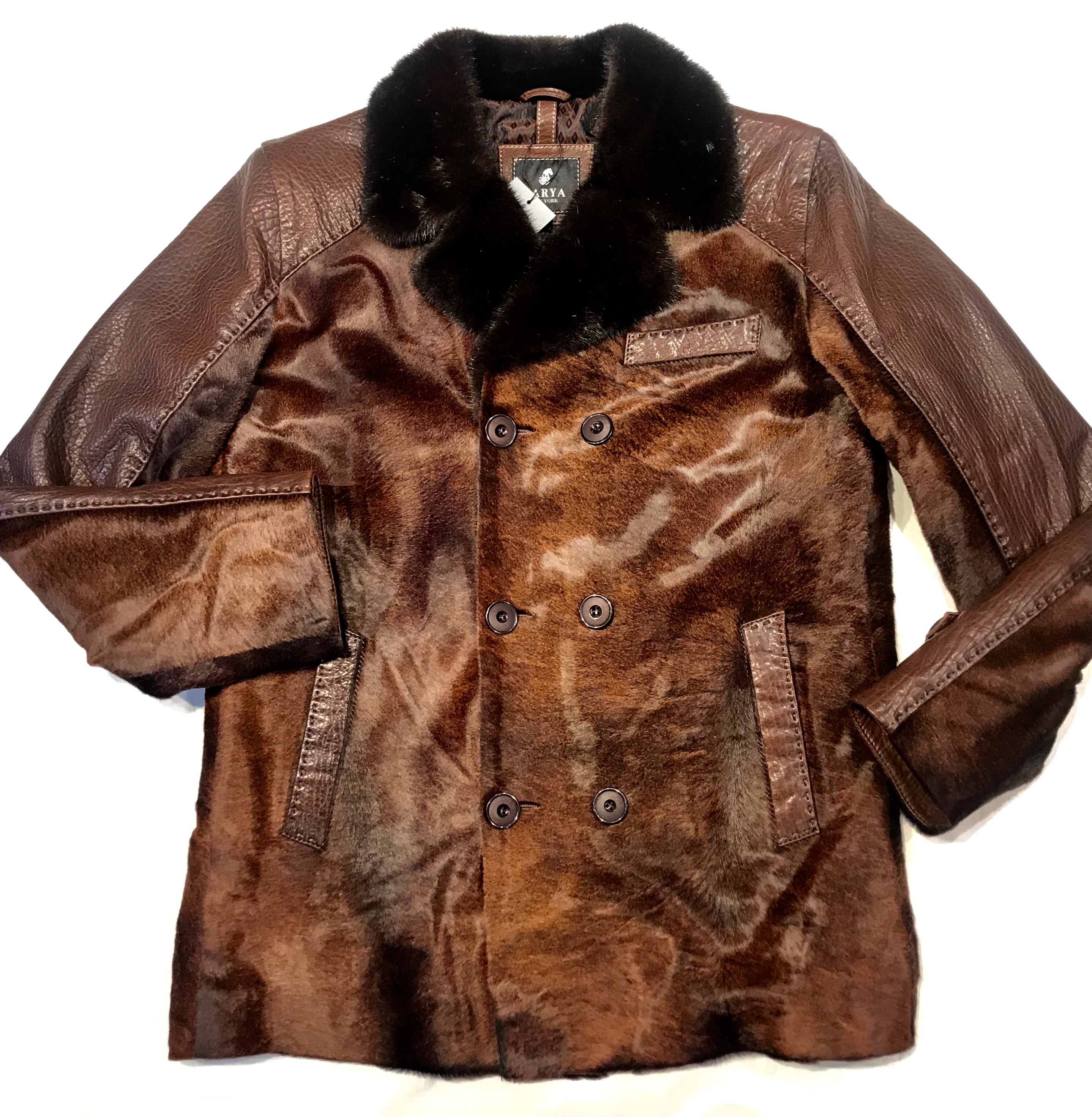 Barya NewYork Chocolate Pony Hair Mink Collar Peacoat - Dudes Boutique