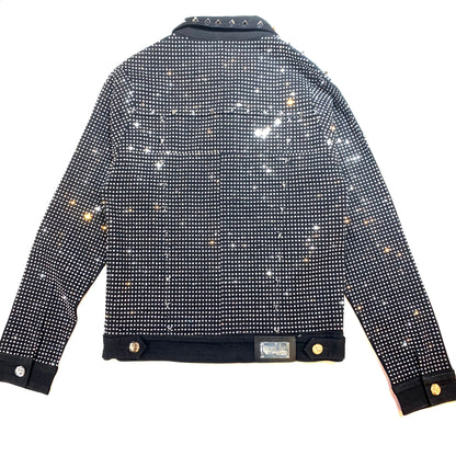 Barocco Black Fully Loaded White Crystal Spiked Jean Jacket - Dudes Boutique