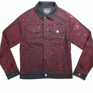 Barocco Black Fully Loaded Red Crystal Spiked Jean Jacket - Dudes Boutique