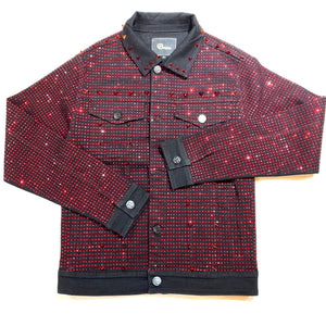 Barocco Black Fully Loaded Red Crystal Spiked Jean Jacket - Dudes Boutique