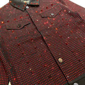 Barocco Black Fully Loaded Red Crystal Spiked Jean Jacket - Dudes Boutique