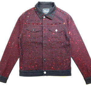 Barocco Black Fully Loaded Red Crystal Spiked Jean Jacket - Dudes Boutique