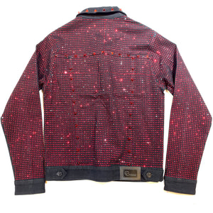 Barocco Black Fully Loaded Red Crystal Spiked Jean Jacket - Dudes Boutique