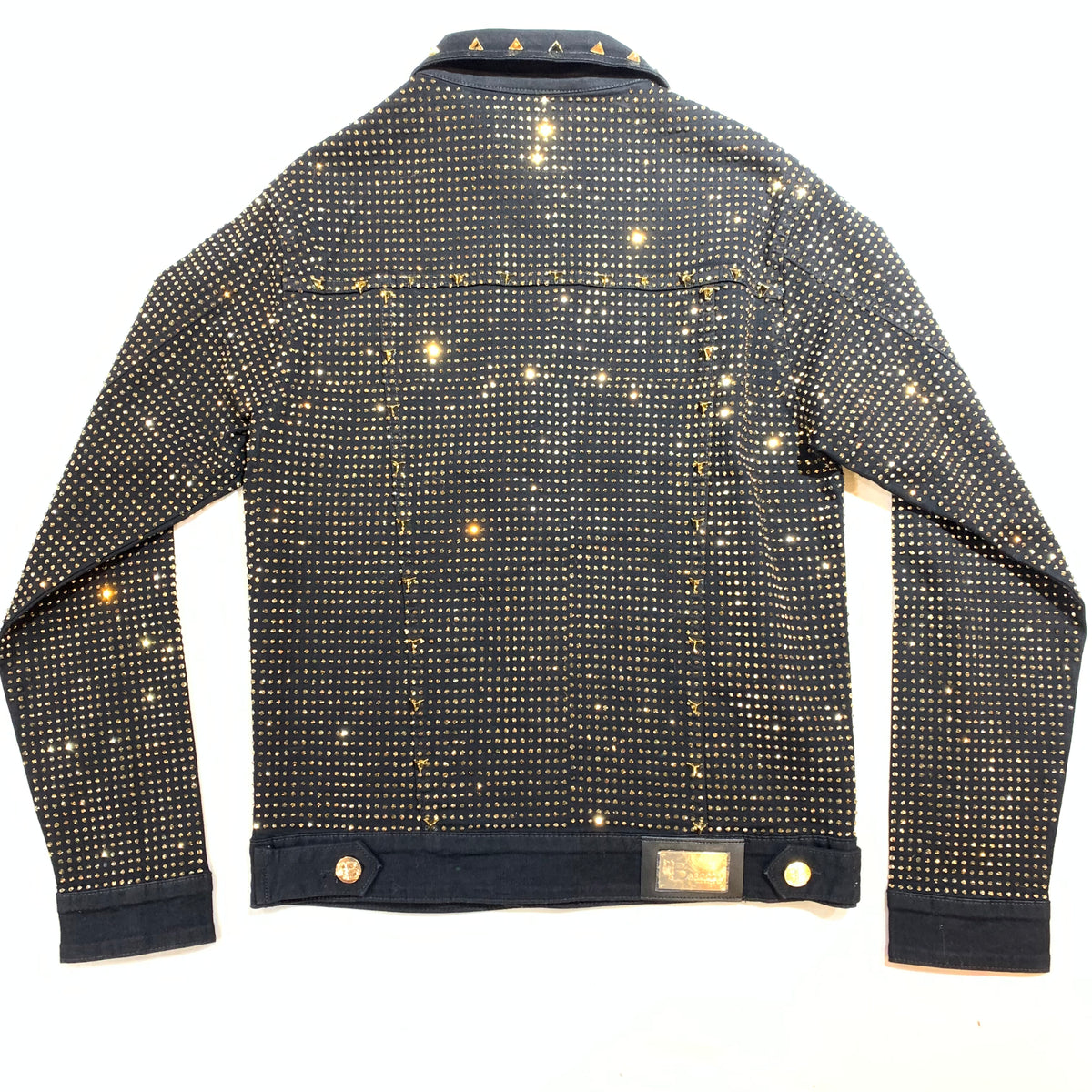 Barocco Black Fully Loaded Gold Crystal Spiked Jean Jacket - Dudes Boutique