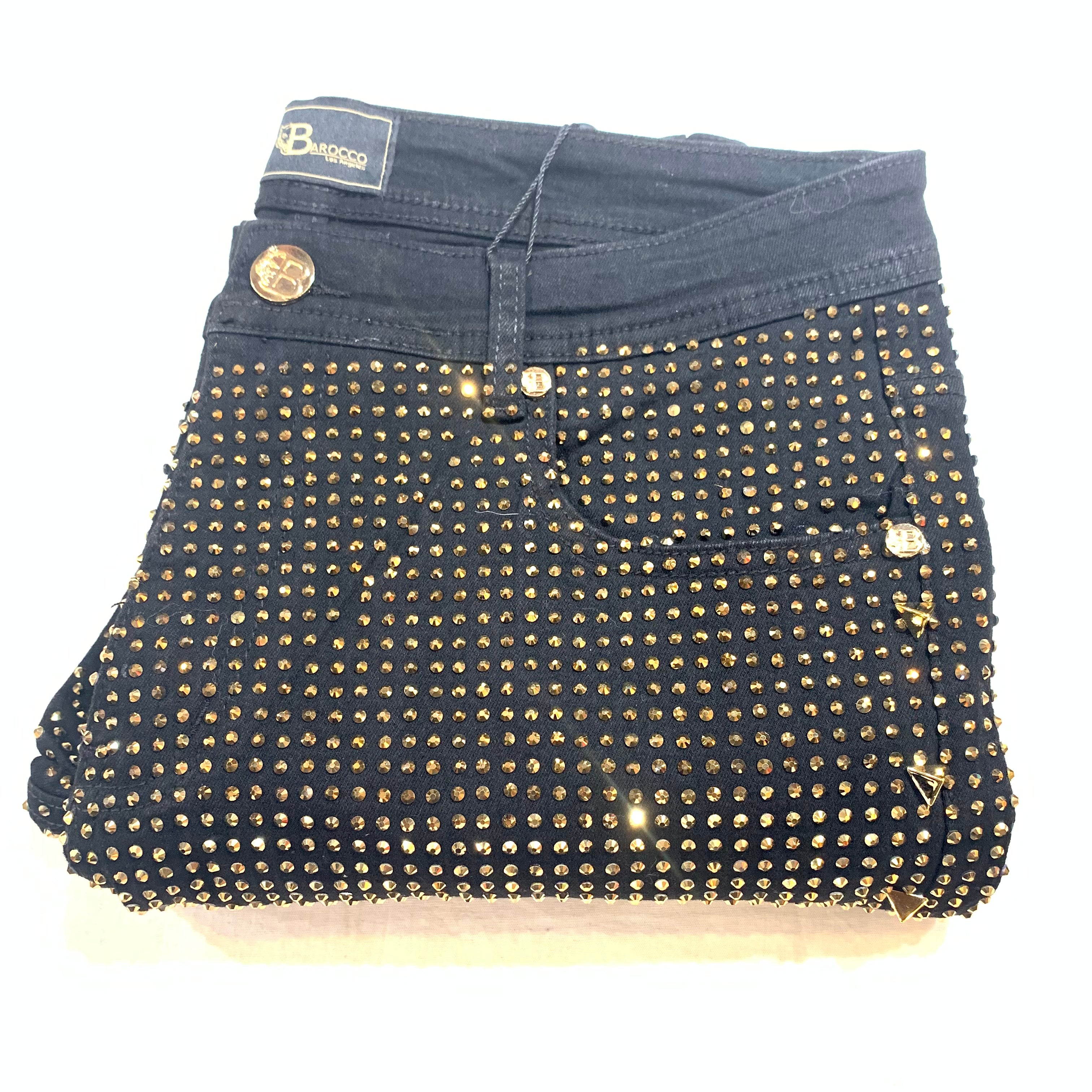 Barocco Black Fully Loaded Gold Crystal Spiked Jeans - Dudes Boutique