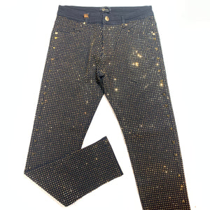 Barocco Black Fully Loaded Gold Crystal Spiked Jeans - Dudes Boutique