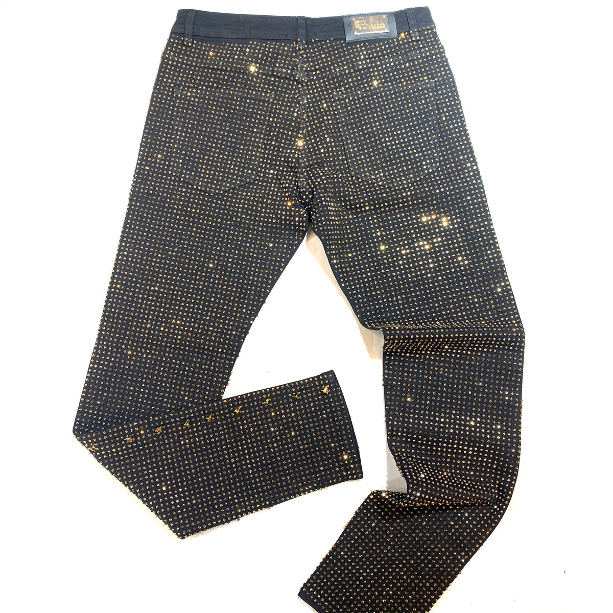 Barocco Black Fully Loaded Gold Crystal Spiked Jeans - Dudes Boutique