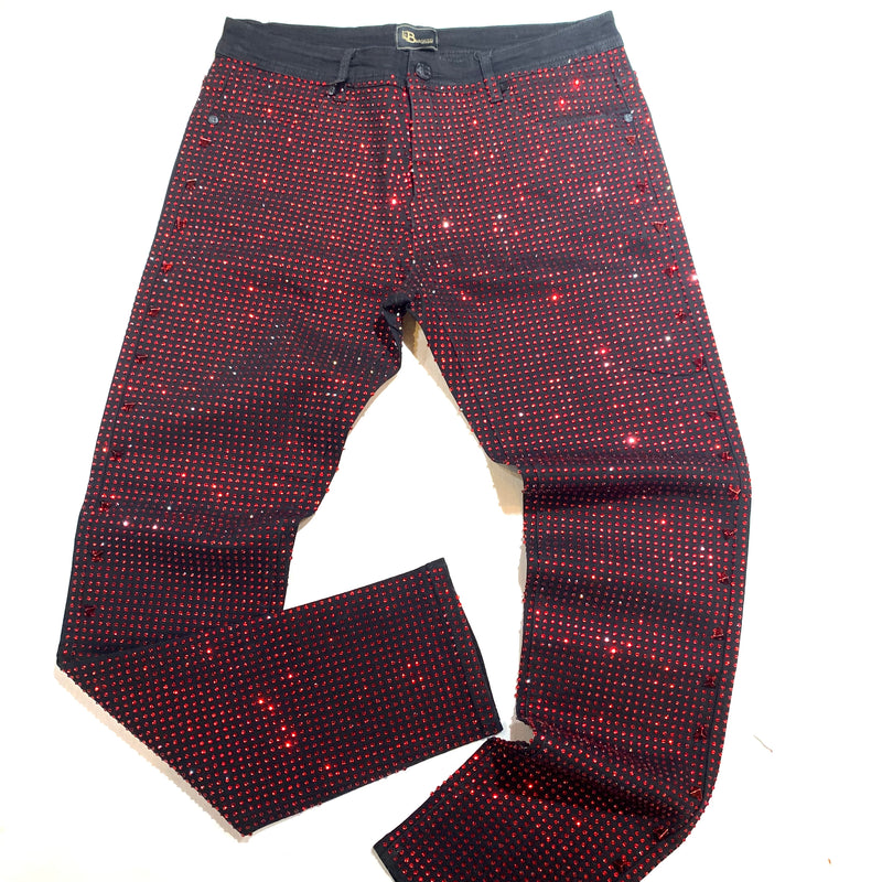 Barocco Black Fully Loaded Red Crystal Spiked Jeans - Dudes Boutique