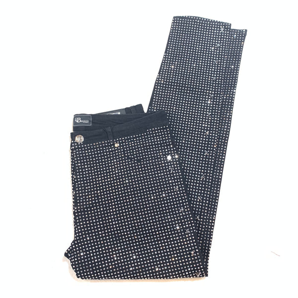 Barocco Black Fully Loaded White Crystal Spiked Jeans - Dudes Boutique
