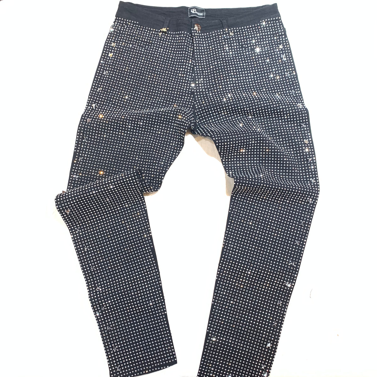 Barocco Black Fully Loaded White Crystal Spiked Jeans - Dudes Boutique