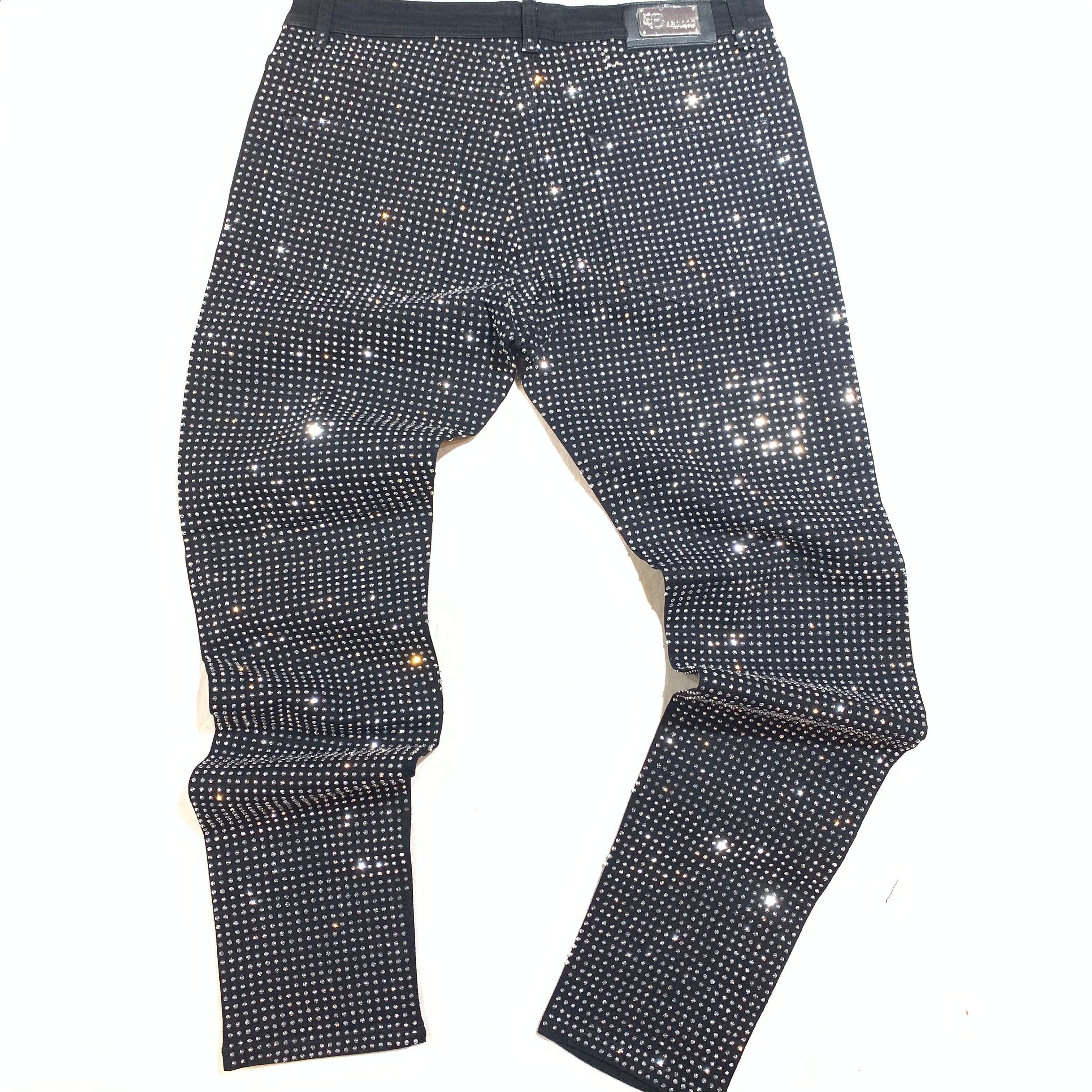 Barocco Black Fully Loaded White Crystal Spiked Jeans - Dudes Boutique