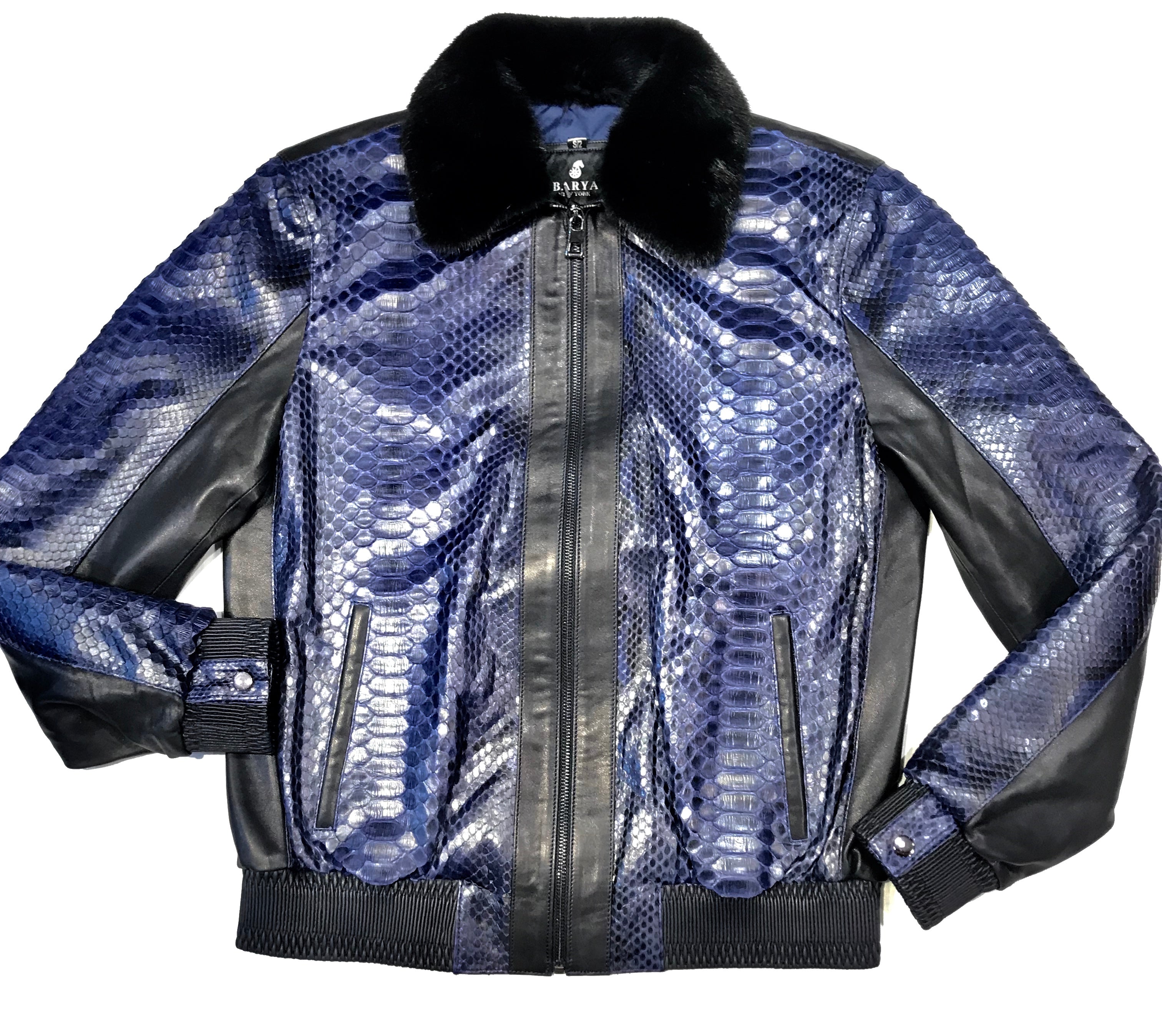 Barya NewYork Blue Python Mink Bomber Jacket - Dudes Boutique