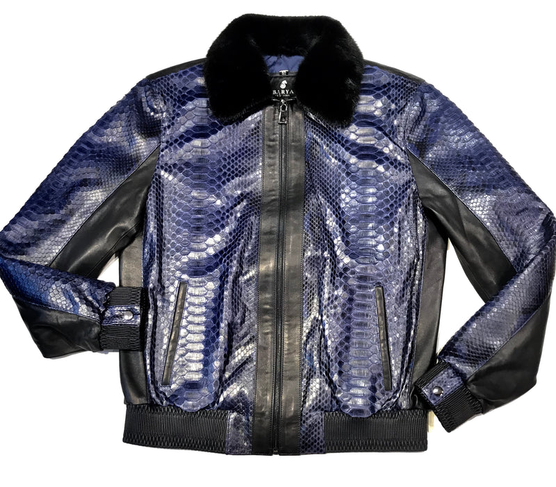 Barya NewYork Blue Python Mink Bomber Jacket - Dudes Boutique