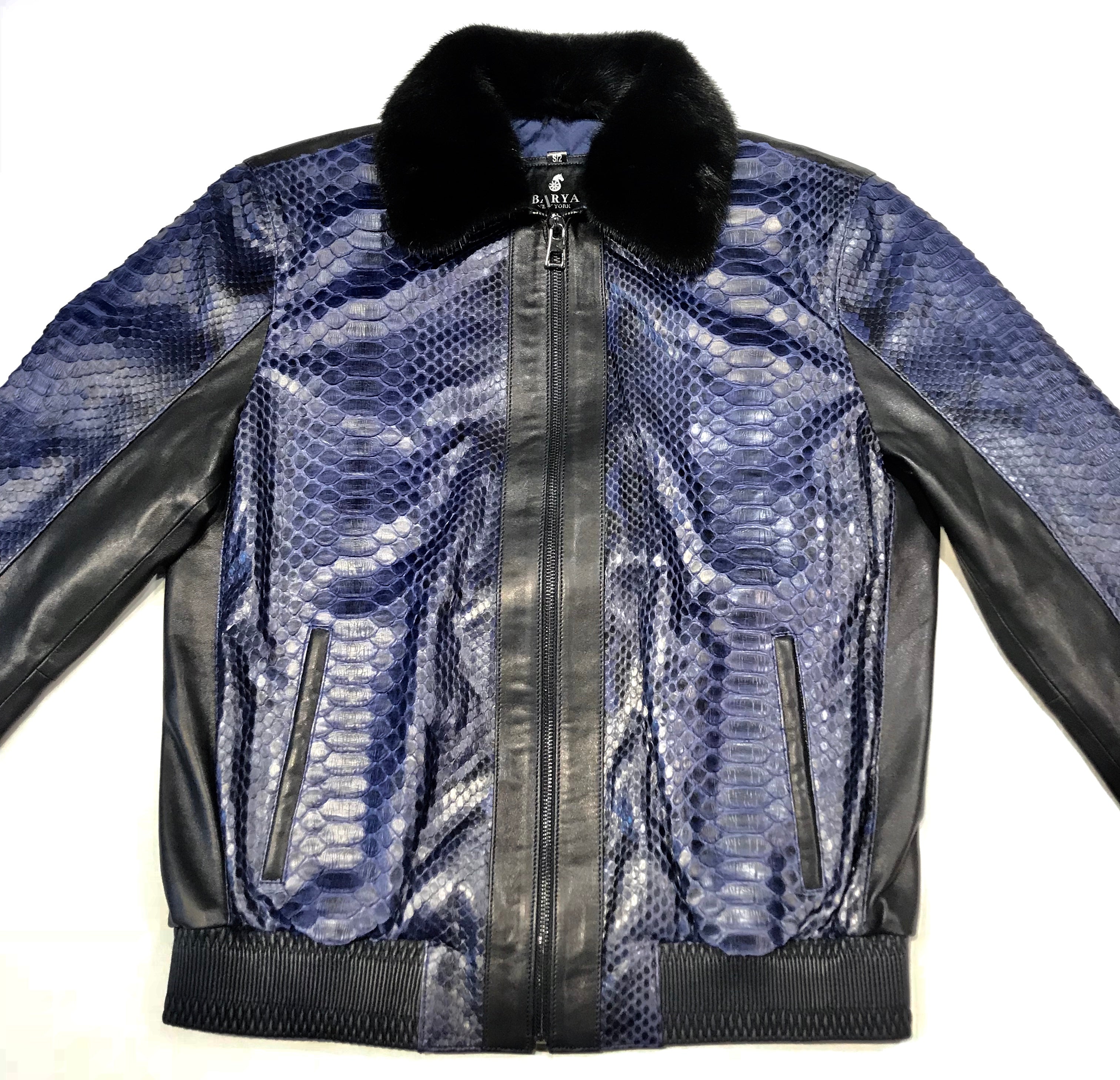 Barya NewYork Blue Python Mink Bomber Jacket - Dudes Boutique