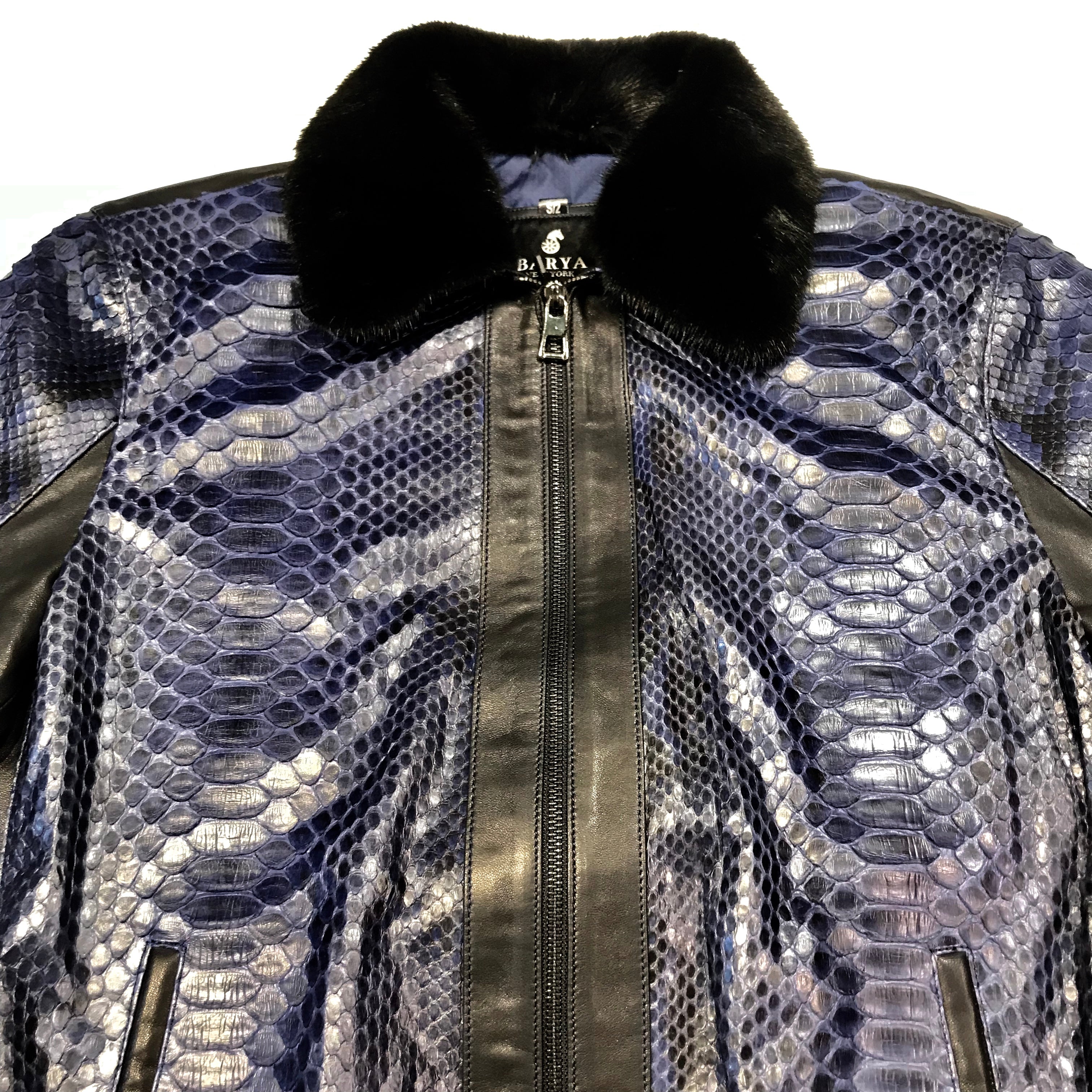 Barya NewYork Blue Python Mink Bomber Jacket - Dudes Boutique