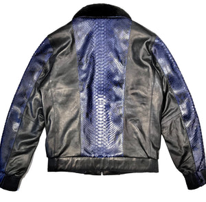 Barya NewYork Blue Python Mink Bomber Jacket - Dudes Boutique