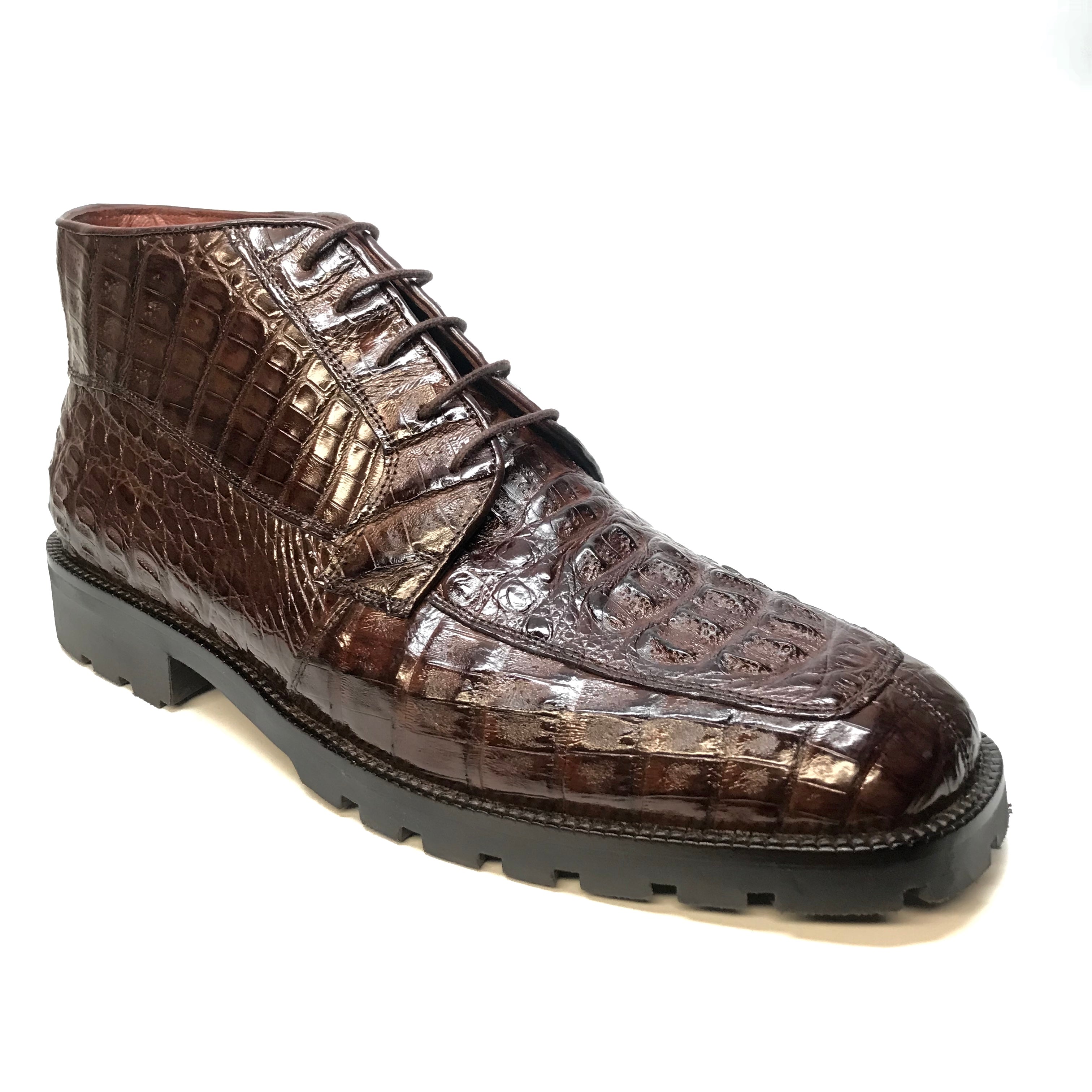 Los Altos Brown Hornback Crocodile Ankle Boots - Dudes Boutique