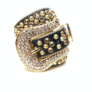 b.b. Simon Black & Gold 3-Row Studded Crystal Belt - Dudes Boutique