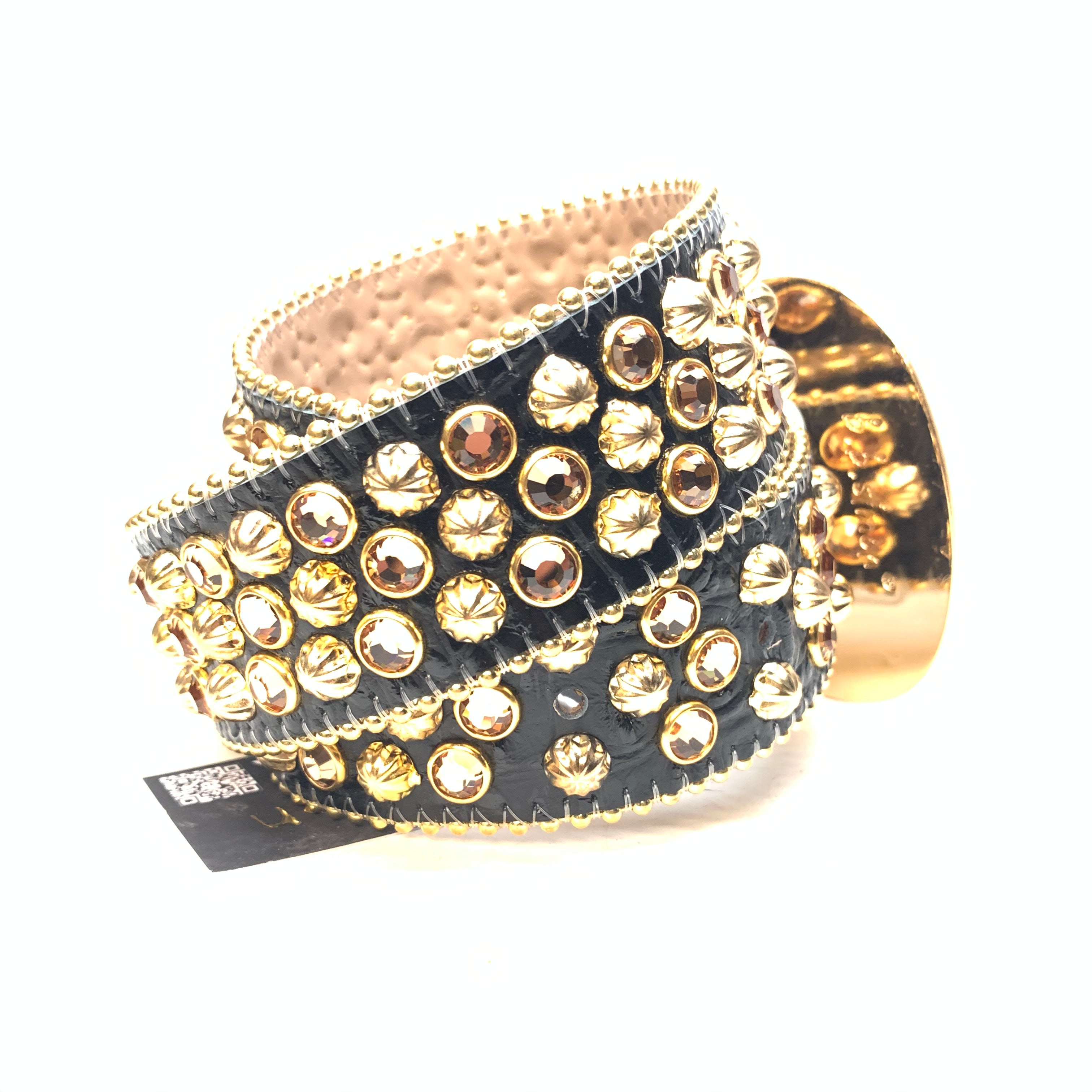 b.b. Simon Black & Gold 3-Row Studded Crystal Belt - Dudes Boutique