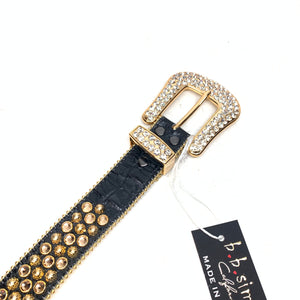 b.b. Simon Black & Gold 3-Row Studded Crystal Belt - Dudes Boutique