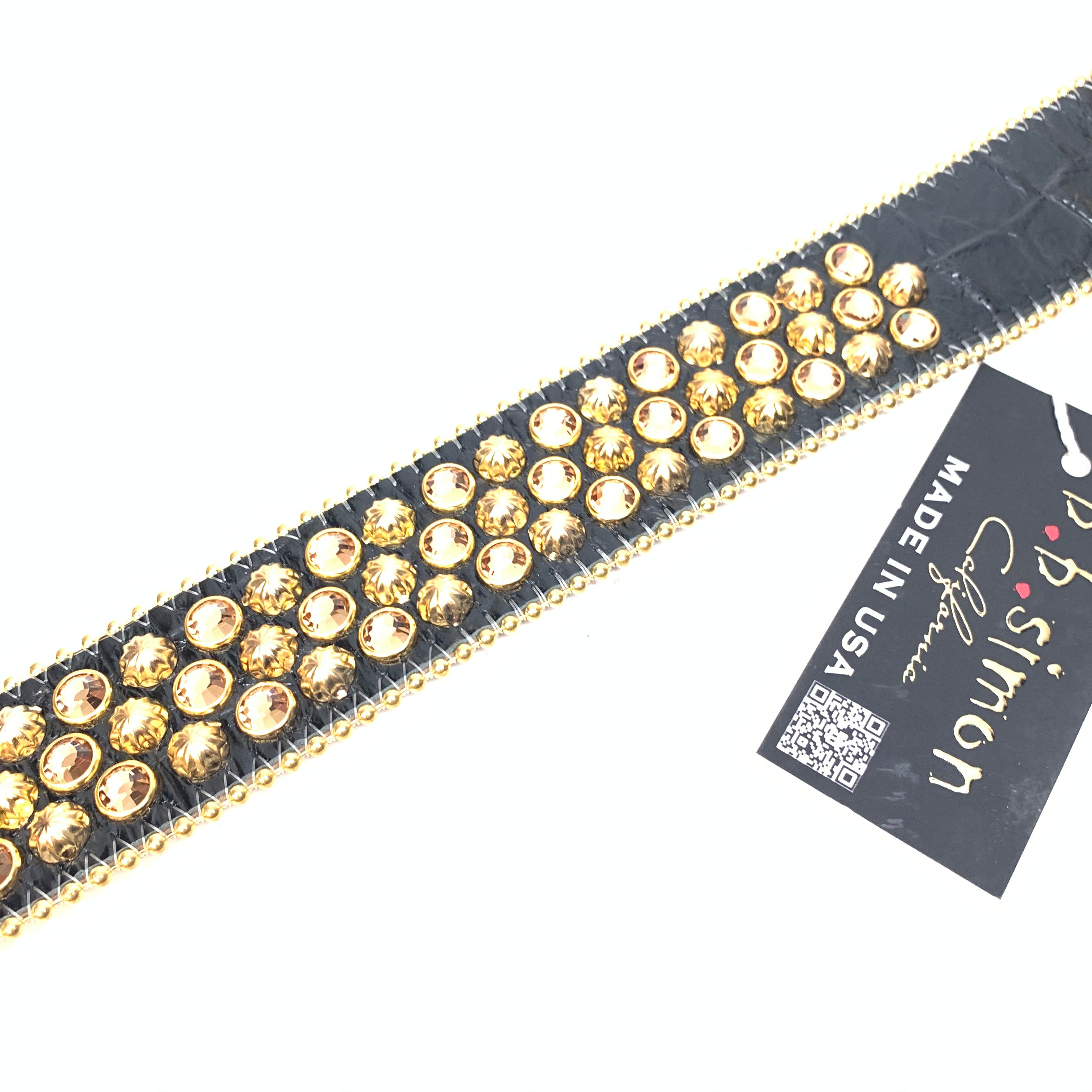 b.b. Simon Black & Gold 3-Row Studded Crystal Belt - Dudes Boutique