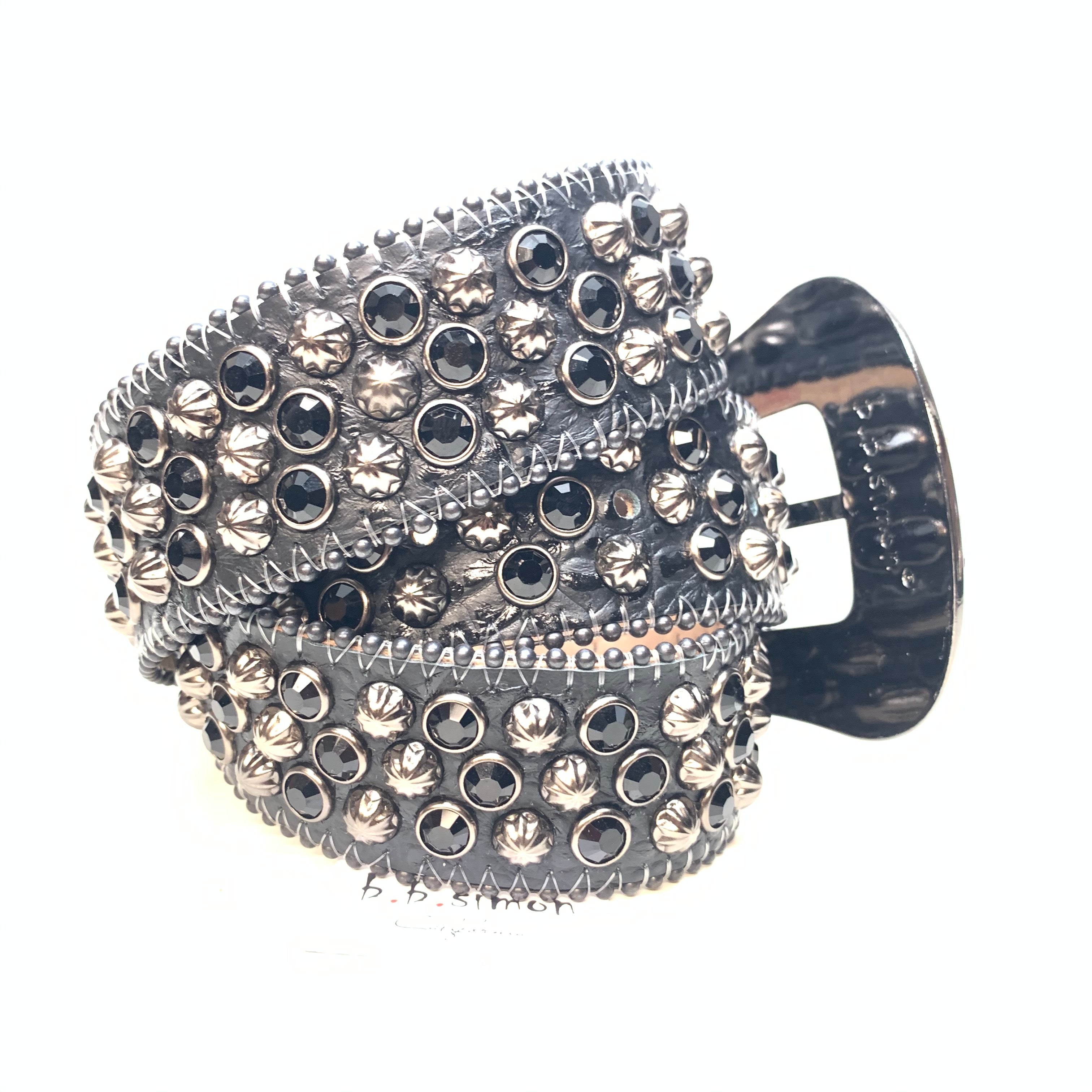 b.b. Simon Black 3-Row Studded Crystal Belt - Dudes Boutique