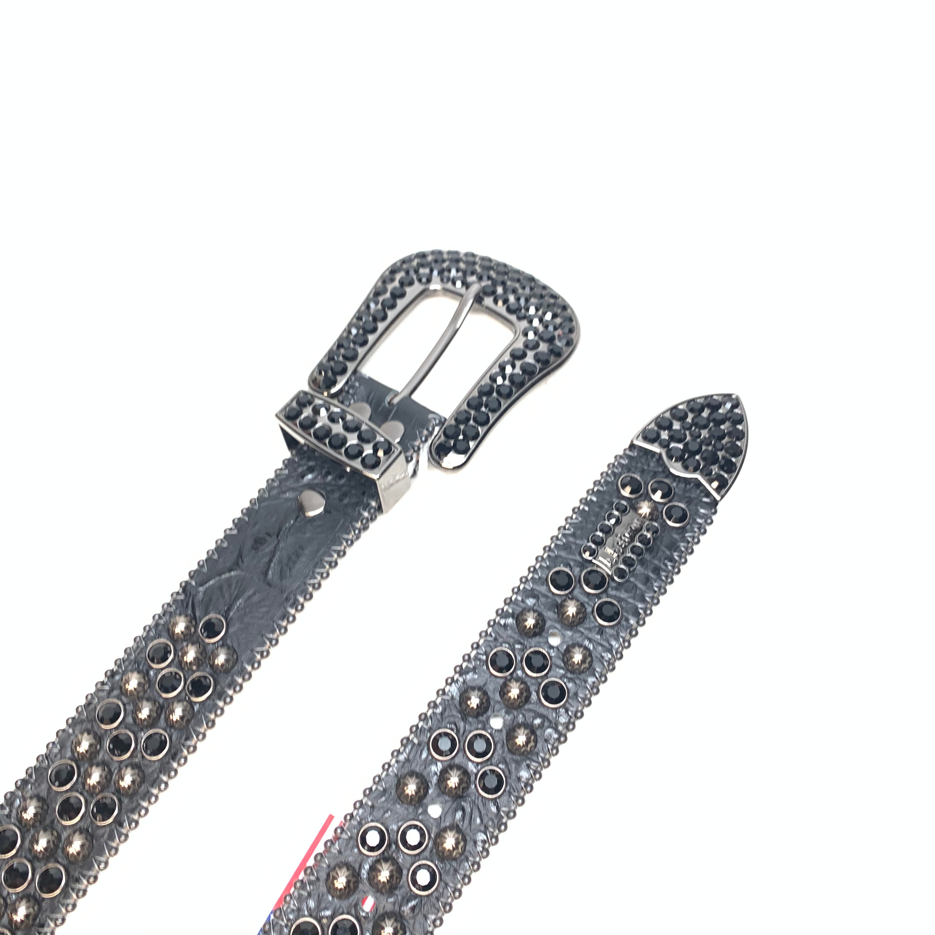 b.b. Simon Black 3-Row Studded Crystal Belt