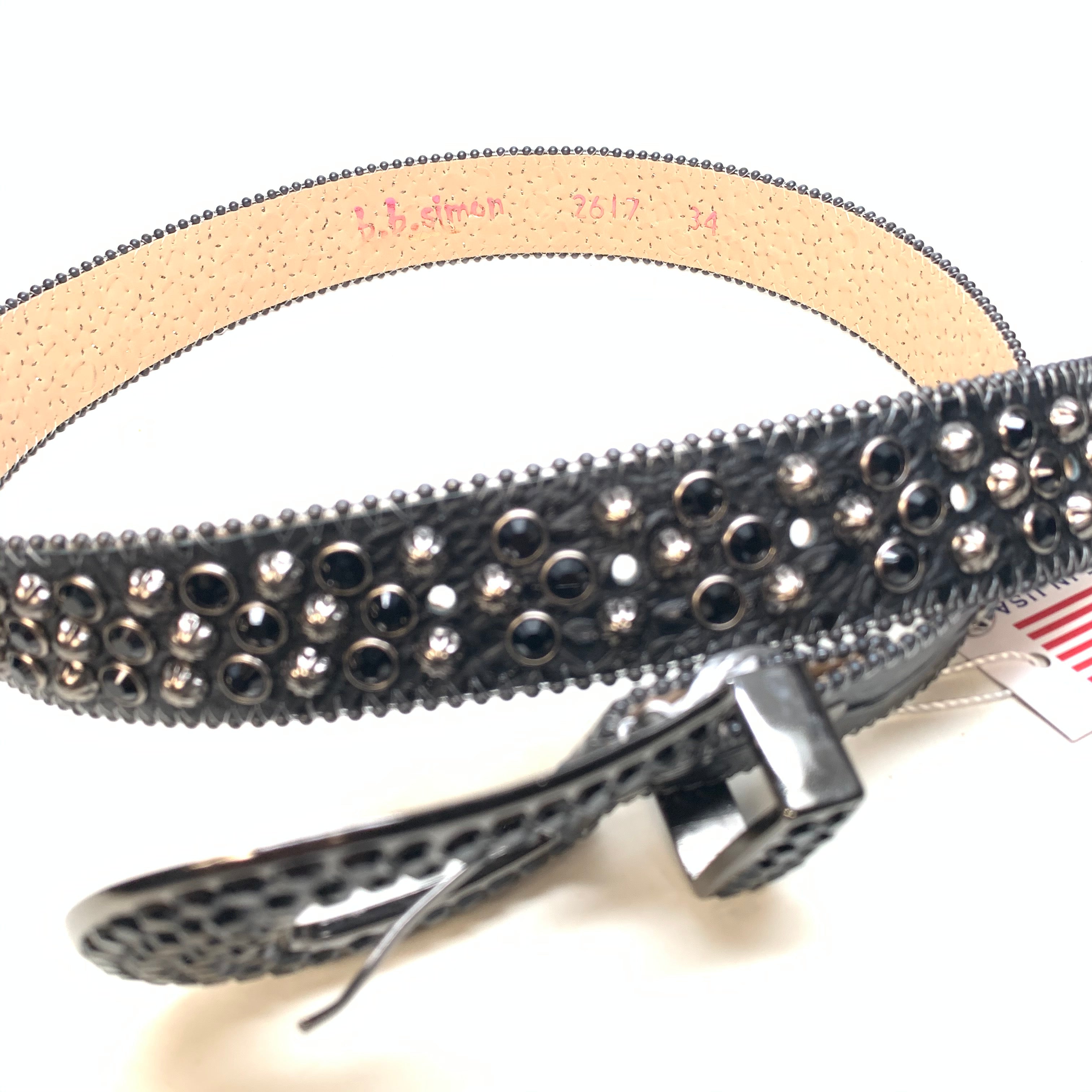 b.b. Simon Black 3-Row Studded Crystal Belt - Dudes Boutique