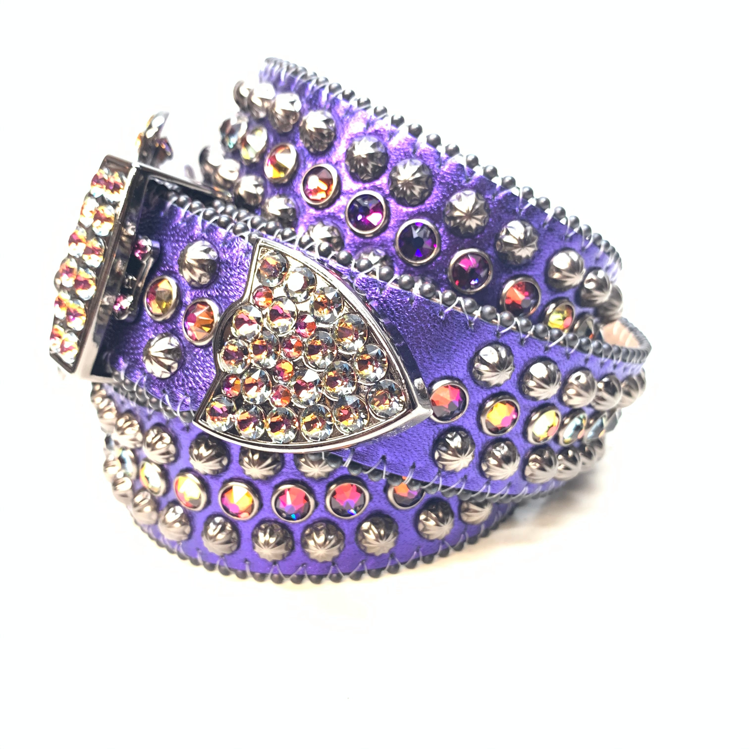 b.b. Simon Purple Gold Studded Crystal Belt - Dudes Boutique