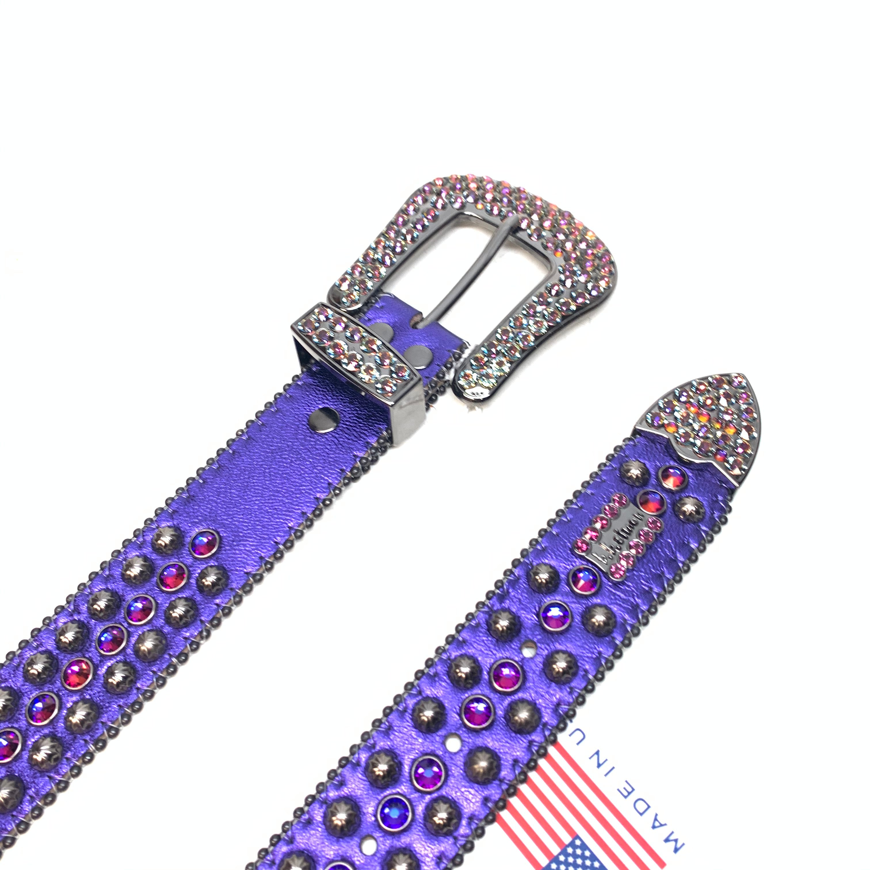 b.b. Simon Purple Gold Studded Crystal Belt - Dudes Boutique