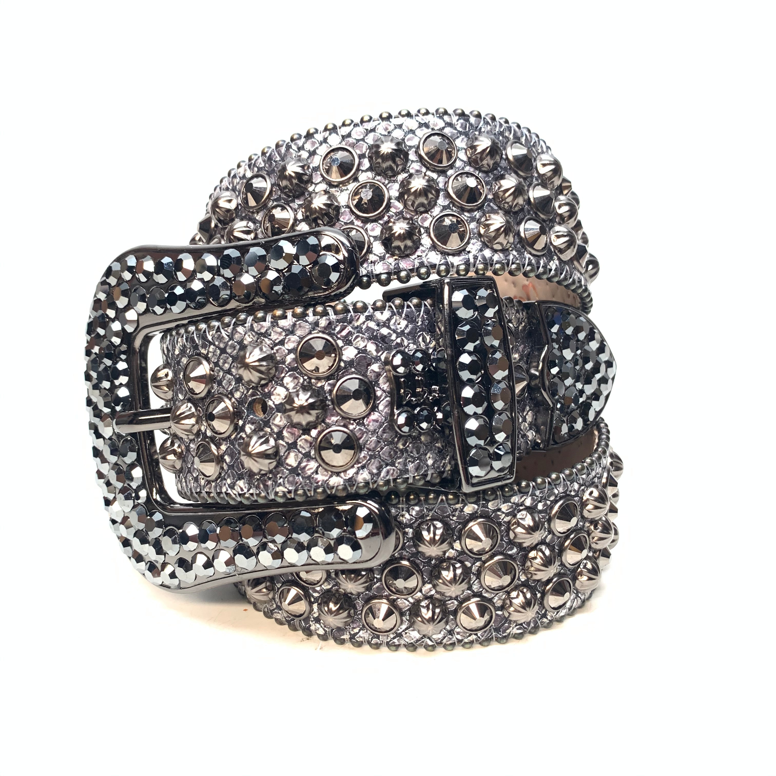 b.b. Simon Chrome Black 3-Row Studded Crystal Belt - Dudes Boutique