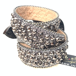 b.b. Simon Chrome Black 3-Row Studded Crystal Belt - Dudes Boutique