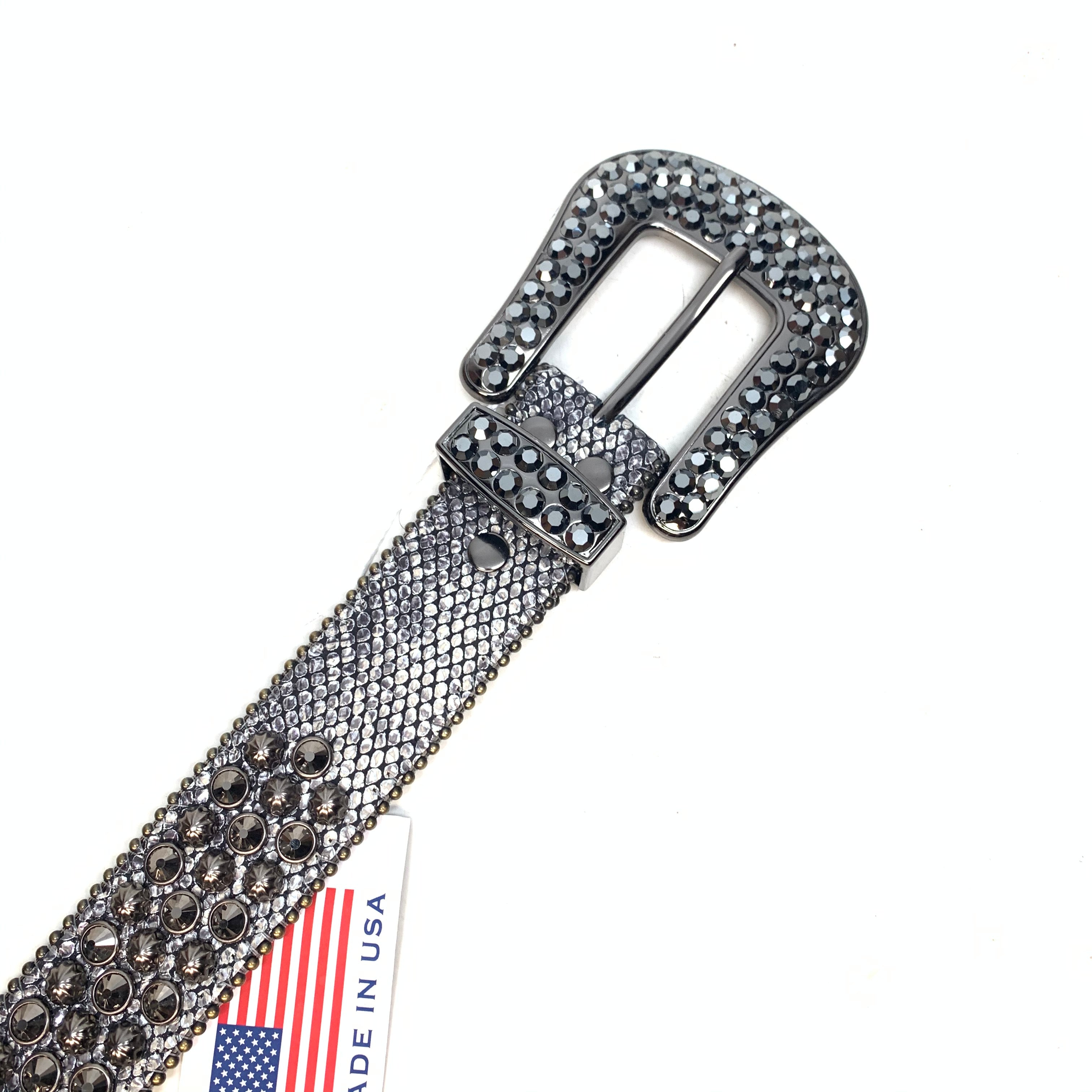 b.b. Simon Chrome Black 3-Row Studded Crystal Belt - Dudes Boutique