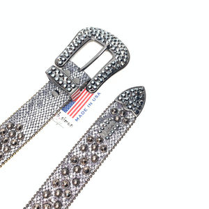 b.b. Simon Chrome Black 3-Row Studded Crystal Belt - Dudes Boutique