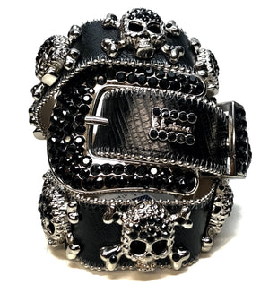 b.b. Simon Black Skull Fully Loaded Crystal Belt - Dudes Boutique