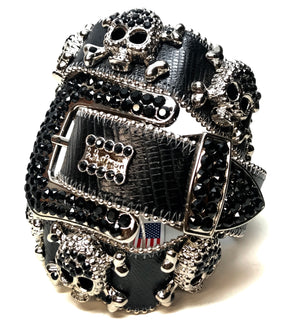 b.b. Simon Black Skull Fully Loaded Crystal Belt - Dudes Boutique