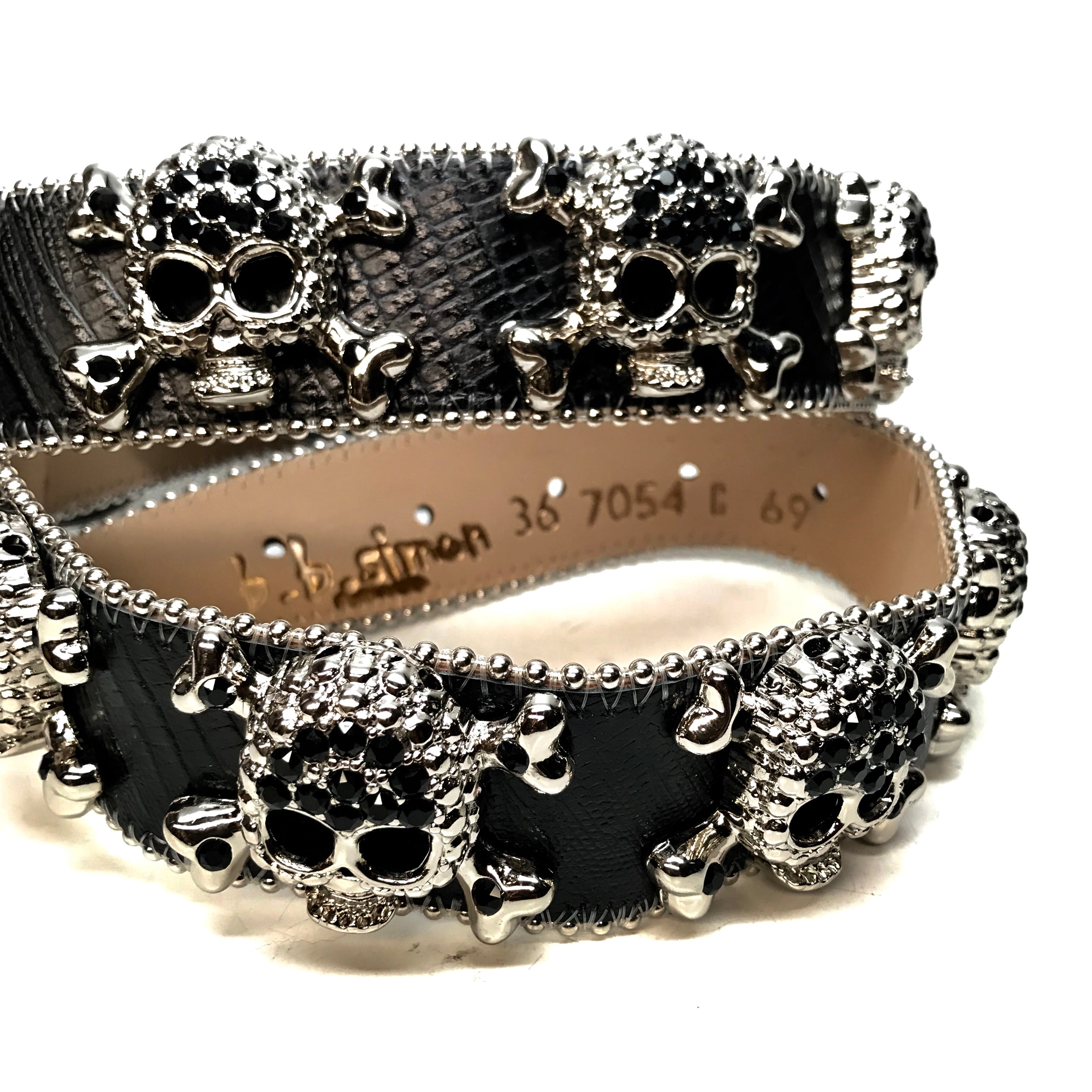 b.b. Simon Black Skull Fully Loaded Crystal Belt - Dudes Boutique