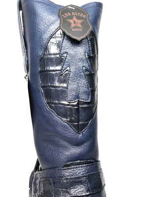 Los Altos Harness Navy Crocodile Biker Boots - Dudes Boutique